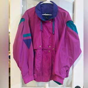 Vintage Apres Sport Jacket Womens L Nylon Winter Ski Retro 80s Zip Coat